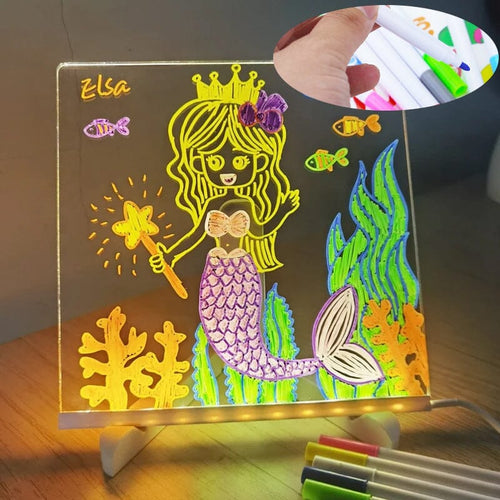 Tablă de Desen LED  Magică 30x20 cm + 7 Markere colorate + Laveta de sters